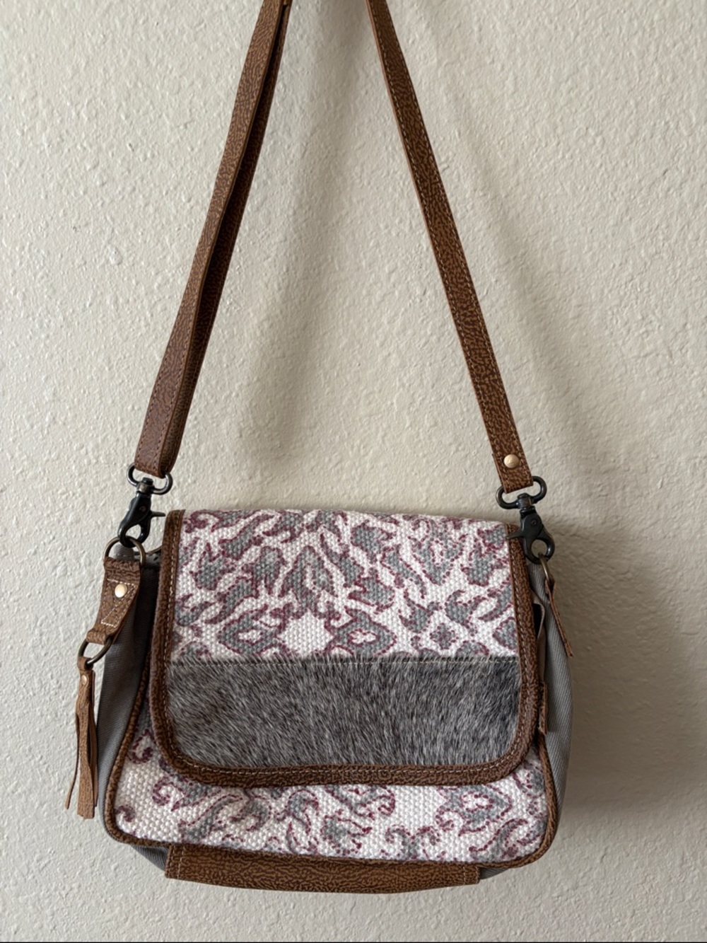 Myra Bag Brown & Ivory & Gray Patterned Crossbody Shoulder Messenger Bag